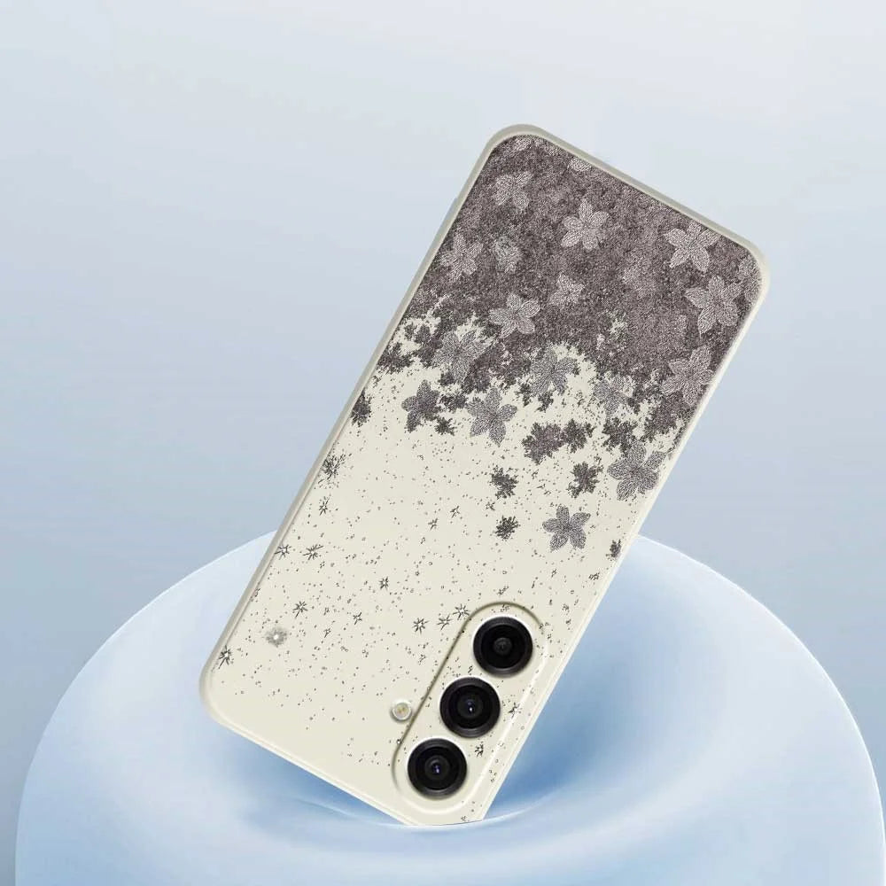 For Samsung Galaxy A18 5G / A18 4G / A17 5G / A17 4G Case Grey Flowers Pattern Printing Straight Edge TPU Phone Back Cover - Beige - 4