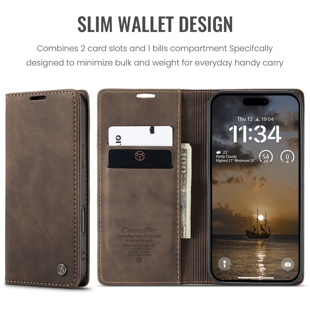 CASEME For iPhone 18 Pro / 17 Pro Wallet Case  013 Series PU Leather Phone Cover Stand - Coffee - 2