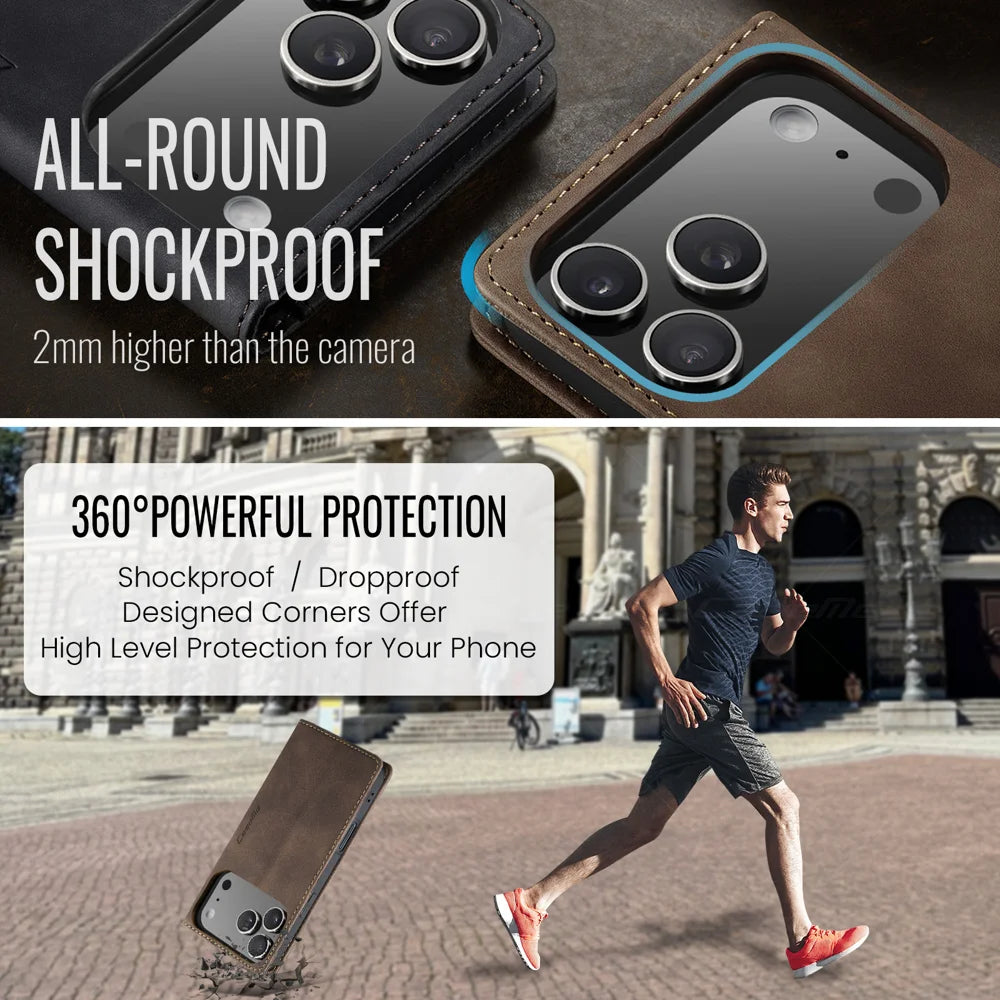 CASEME For iPhone 18 Pro / 17 Pro Wallet Case  013 Series PU Leather Phone Cover Stand - Coffee - 6