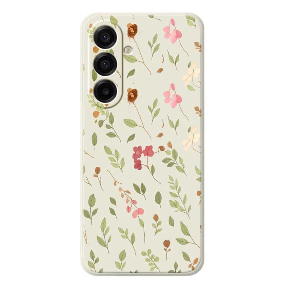 For Samsung Galaxy A18 5G / A18 4G / A17 5G / A17 4G Case Small Flower Leaves Pattern Printing Straight Edge TPU Phone Back Cover - Beige - 1