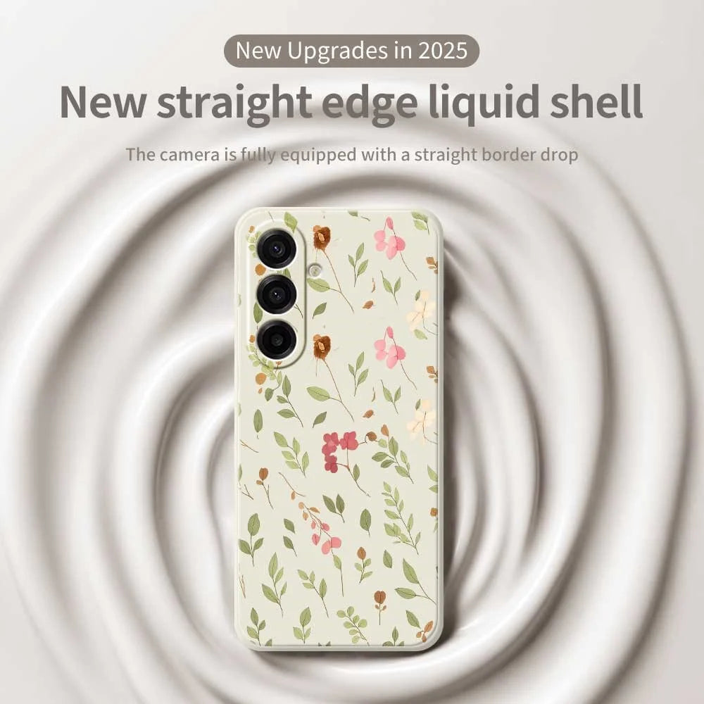 For Samsung Galaxy A18 5G / A18 4G / A17 5G / A17 4G Case Small Flower Leaves Pattern Printing Straight Edge TPU Phone Back Cover - Beige - 2