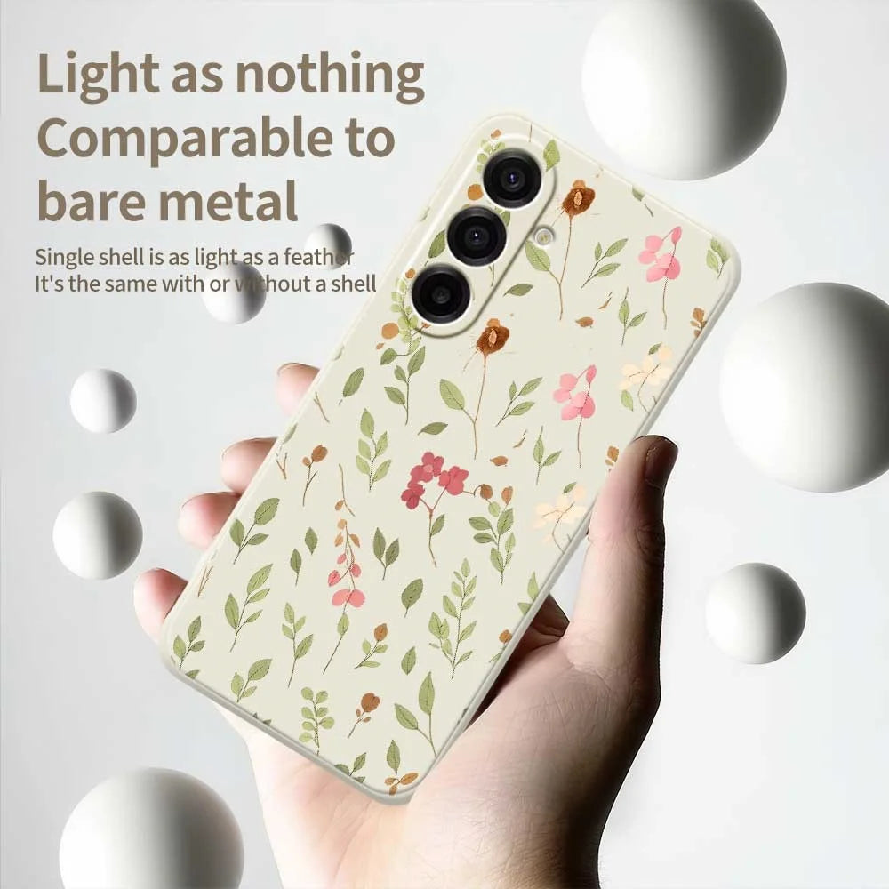 For Samsung Galaxy A18 5G / A18 4G / A17 5G / A17 4G Case Small Flower Leaves Pattern Printing Straight Edge TPU Phone Back Cover - Beige - 3