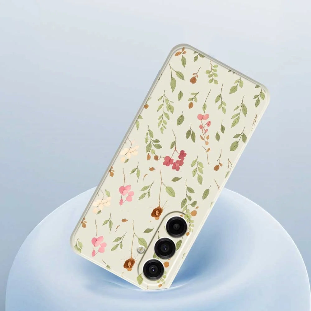 For Samsung Galaxy A18 5G / A18 4G / A17 5G / A17 4G Case Small Flower Leaves Pattern Printing Straight Edge TPU Phone Back Cover - Beige - 4