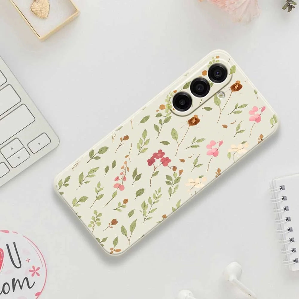For Samsung Galaxy A18 5G / A18 4G / A17 5G / A17 4G Case Small Flower Leaves Pattern Printing Straight Edge TPU Phone Back Cover - Beige - 7