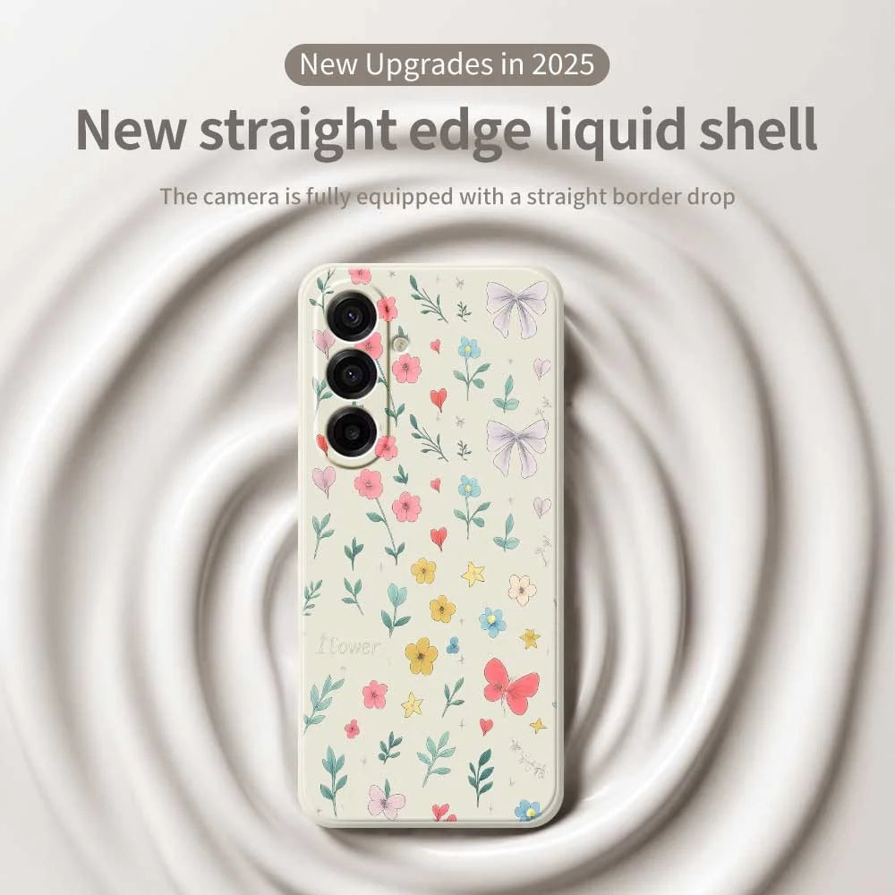 For Samsung Galaxy A18 5G / A18 4G / A17 5G / A17 4G Case Floral Bow Pattern Printing Straight Edge TPU Phone Back Cover - Beige - 2
