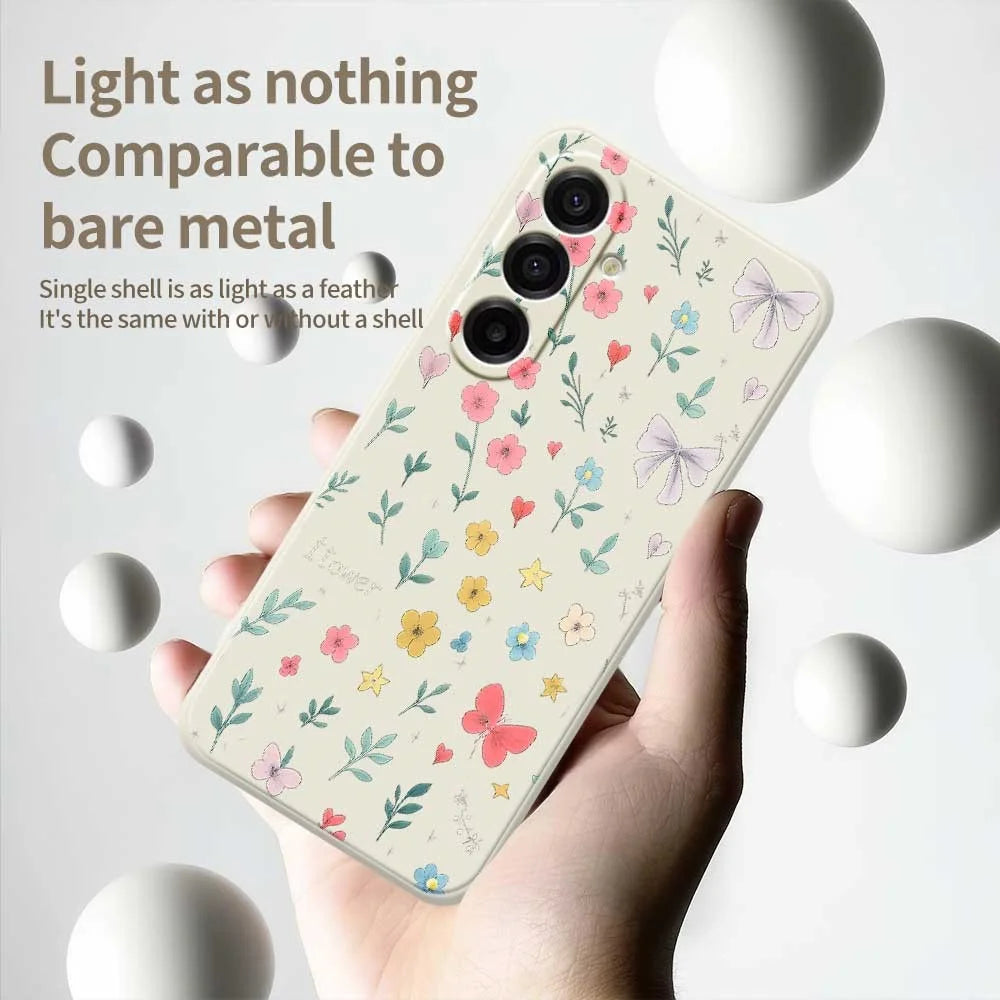 For Samsung Galaxy A18 5G / A18 4G / A17 5G / A17 4G Case Floral Bow Pattern Printing Straight Edge TPU Phone Back Cover - Beige - 3