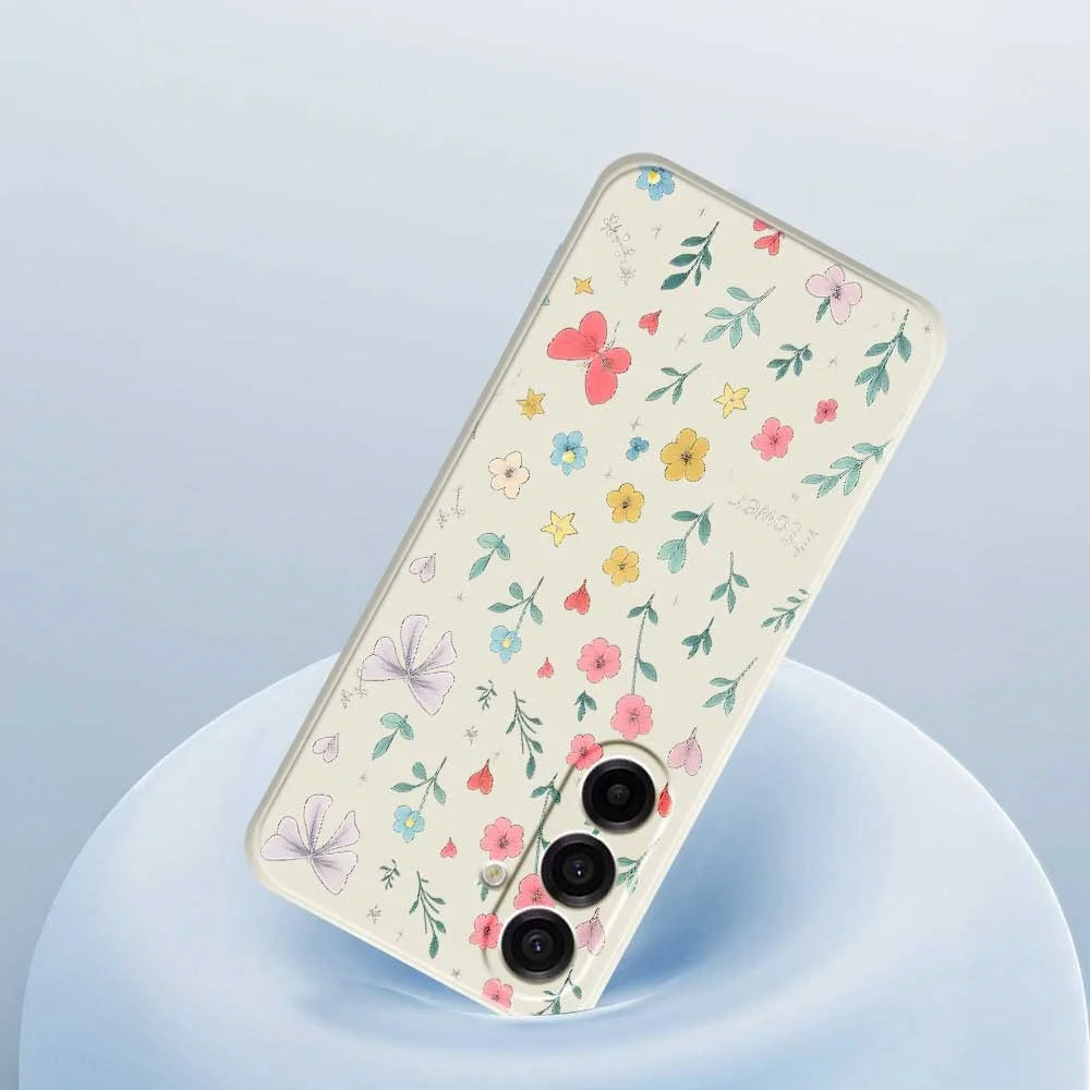 For Samsung Galaxy A18 5G / A18 4G / A17 5G / A17 4G Case Floral Bow Pattern Printing Straight Edge TPU Phone Back Cover - Beige - 4
