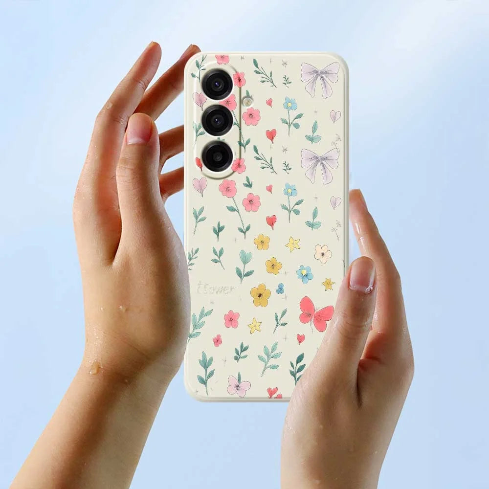 For Samsung Galaxy A18 5G / A18 4G / A17 5G / A17 4G Case Floral Bow Pattern Printing Straight Edge TPU Phone Back Cover - Beige - 5