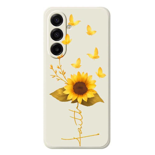 For Samsung Galaxy A18 5G / A18 4G / A17 5G / A17 4G Case Golden Butterfly Sunflower Pattern Printing Straight Edge TPU Phone Back Cover - Beige - 1