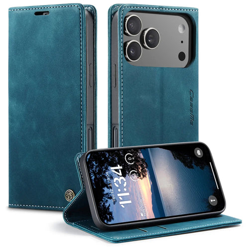 CASEME For iPhone 18 Pro Max / 17 Pro Max Wallet Case  013 Series PU Leather Phone Cover Stand - Blue - 1