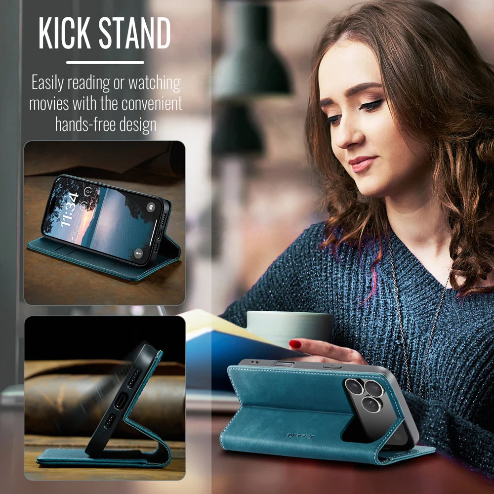 CASEME For iPhone 18 Pro Max / 17 Pro Max Wallet Case  013 Series PU Leather Phone Cover Stand - Blue - 5