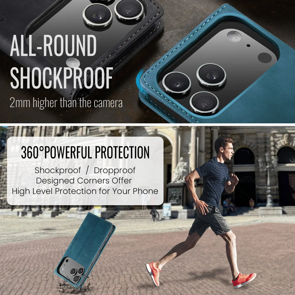 CASEME For iPhone 18 Pro Max / 17 Pro Max Wallet Case  013 Series PU Leather Phone Cover Stand - Blue - 6