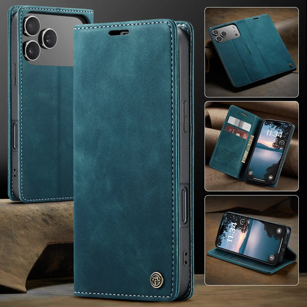 CASEME For iPhone 18 Pro Max / 17 Pro Max Wallet Case  013 Series PU Leather Phone Cover Stand - Blue - 7