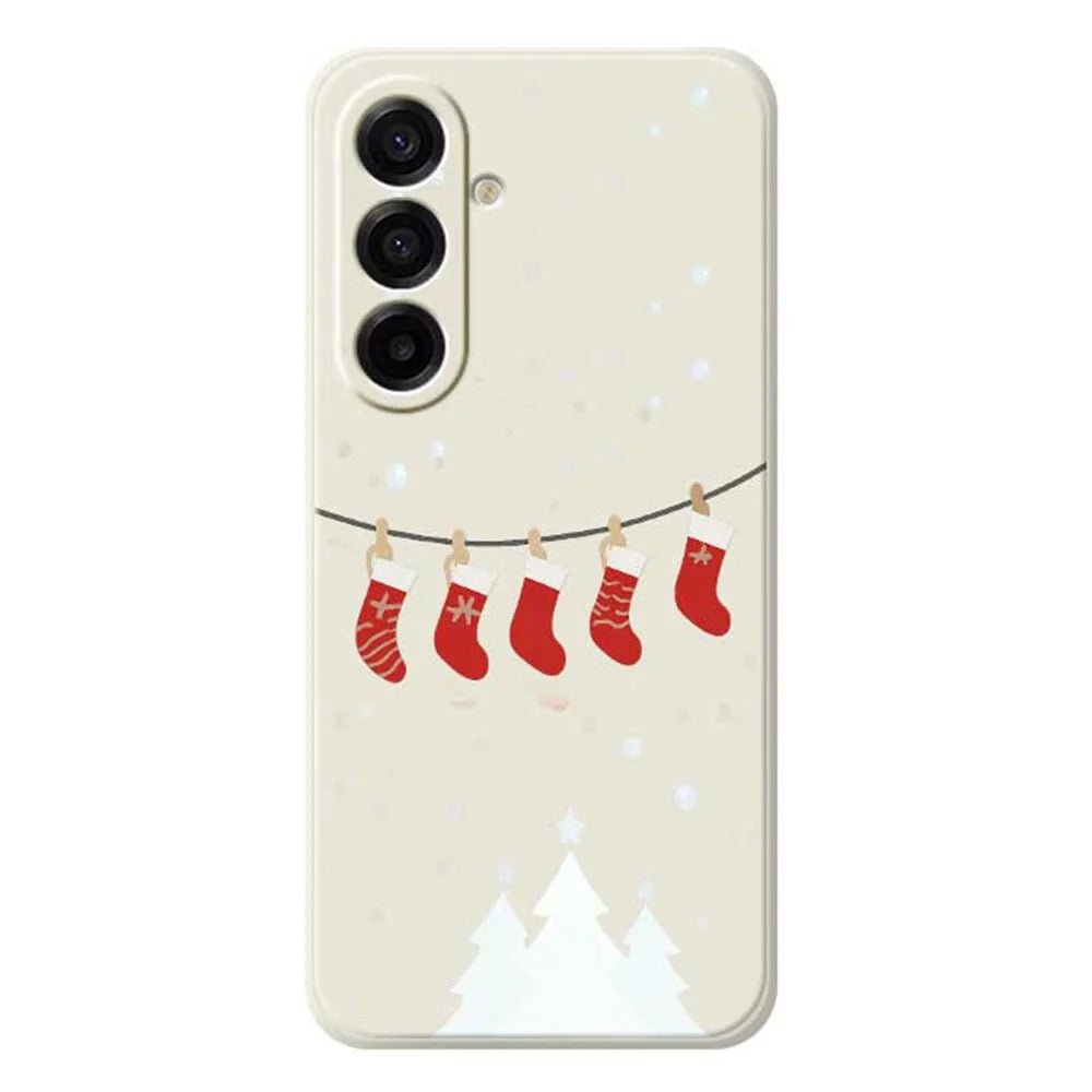 For Samsung Galaxy A18 5G / A18 4G / A17 5G / A17 4G Case Christmas Stockings Pattern Printing Straight Edge TPU Phone Back Cover - Beige - 1