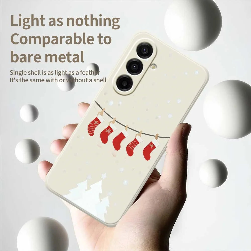 For Samsung Galaxy A18 5G / A18 4G / A17 5G / A17 4G Case Christmas Stockings Pattern Printing Straight Edge TPU Phone Back Cover - Beige - 3