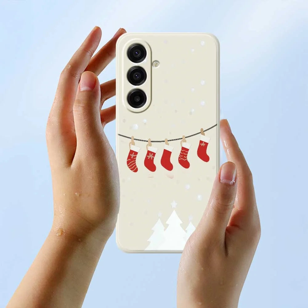 For Samsung Galaxy A18 5G / A18 4G / A17 5G / A17 4G Case Christmas Stockings Pattern Printing Straight Edge TPU Phone Back Cover - Beige - 5