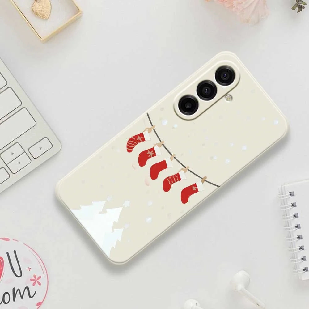 For Samsung Galaxy A18 5G / A18 4G / A17 5G / A17 4G Case Christmas Stockings Pattern Printing Straight Edge TPU Phone Back Cover - Beige - 7