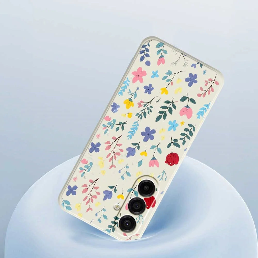 For Samsung Galaxy A18 5G / A18 4G / A17 5G / A17 4G Case Colorful Flower Branches Pattern Printing Straight Edge TPU Phone Back Cover - Beige - 4