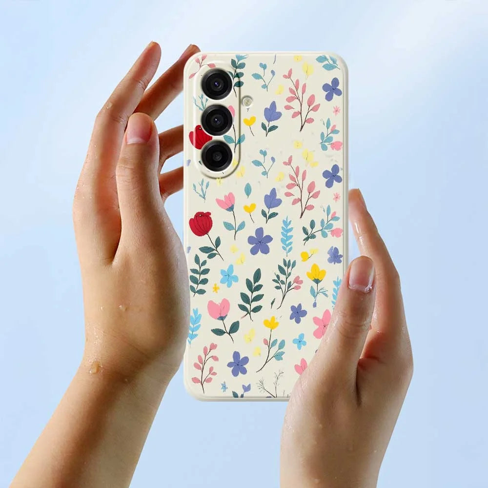 For Samsung Galaxy A18 5G / A18 4G / A17 5G / A17 4G Case Colorful Flower Branches Pattern Printing Straight Edge TPU Phone Back Cover - Beige - 5