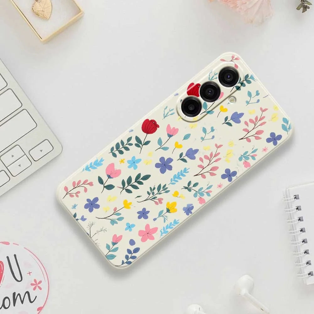 For Samsung Galaxy A18 5G / A18 4G / A17 5G / A17 4G Case Colorful Flower Branches Pattern Printing Straight Edge TPU Phone Back Cover - Beige - 7