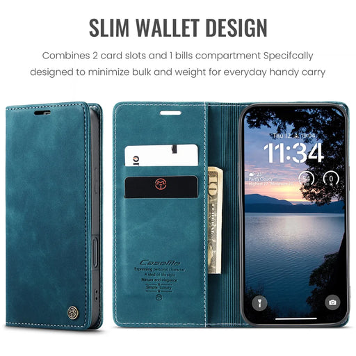 CASEME For iPhone Air Wallet Case  013 Series PU Leather Phone Cover Stand - Blue - 2