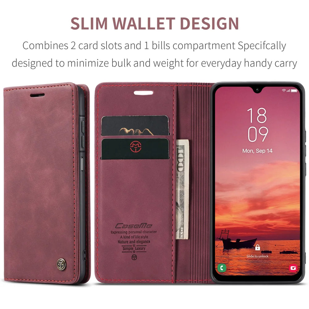 CASEME For Samsung Galaxy A18 5G / A18 4G / A17 5G / A17 4G Wallet Case  013 Series PU Leather Phone Cover Stand - Red - 2
