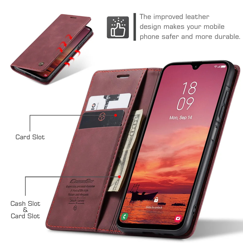 CASEME For Samsung Galaxy A18 5G / A18 4G / A17 5G / A17 4G Wallet Case  013 Series PU Leather Phone Cover Stand - Red - 3