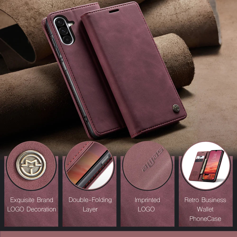 CASEME For Samsung Galaxy A18 5G / A18 4G / A17 5G / A17 4G Wallet Case  013 Series PU Leather Phone Cover Stand - Red - 4