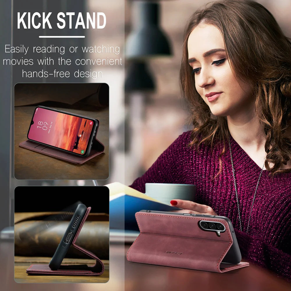 CASEME For Samsung Galaxy A18 5G / A18 4G / A17 5G / A17 4G Wallet Case  013 Series PU Leather Phone Cover Stand - Red - 5