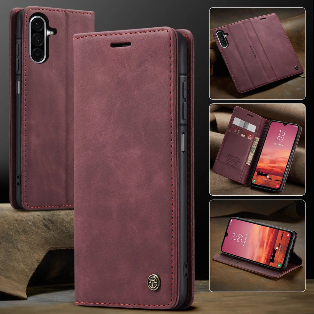 CASEME For Samsung Galaxy A18 5G / A18 4G / A17 5G / A17 4G Wallet Case  013 Series PU Leather Phone Cover Stand - Red - 7