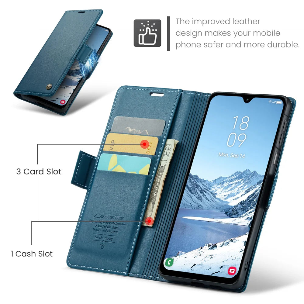 CASEME For Samsung Galaxy A18 5G / A18 4G / A17 5G / A17 4G Case  023 Series RFID Blocking Glossy Stand Phone Cover - Blue - 2