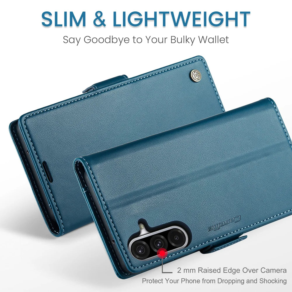 CASEME For Samsung Galaxy A18 5G / A18 4G / A17 5G / A17 4G Case  023 Series RFID Blocking Glossy Stand Phone Cover - Blue - 5