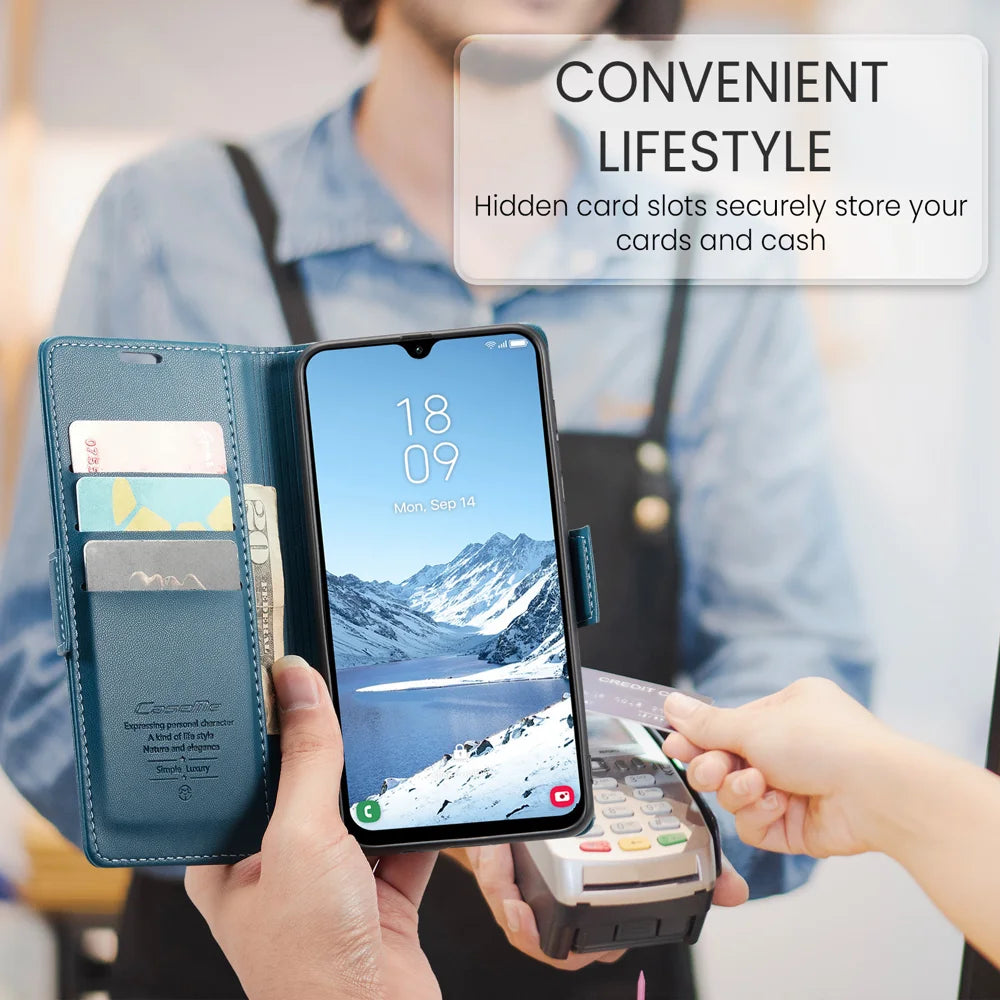 CASEME For Samsung Galaxy A18 5G / A18 4G / A17 5G / A17 4G Case  023 Series RFID Blocking Glossy Stand Phone Cover - Blue - 7