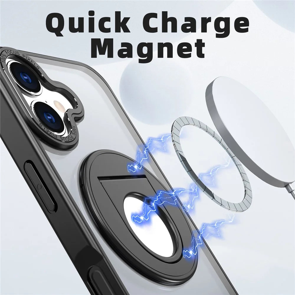 For iPhone 17 Clear Back Case Rotating Kickstand TPU + PC Phone Cover Compatible with MagSafe - Black - 2