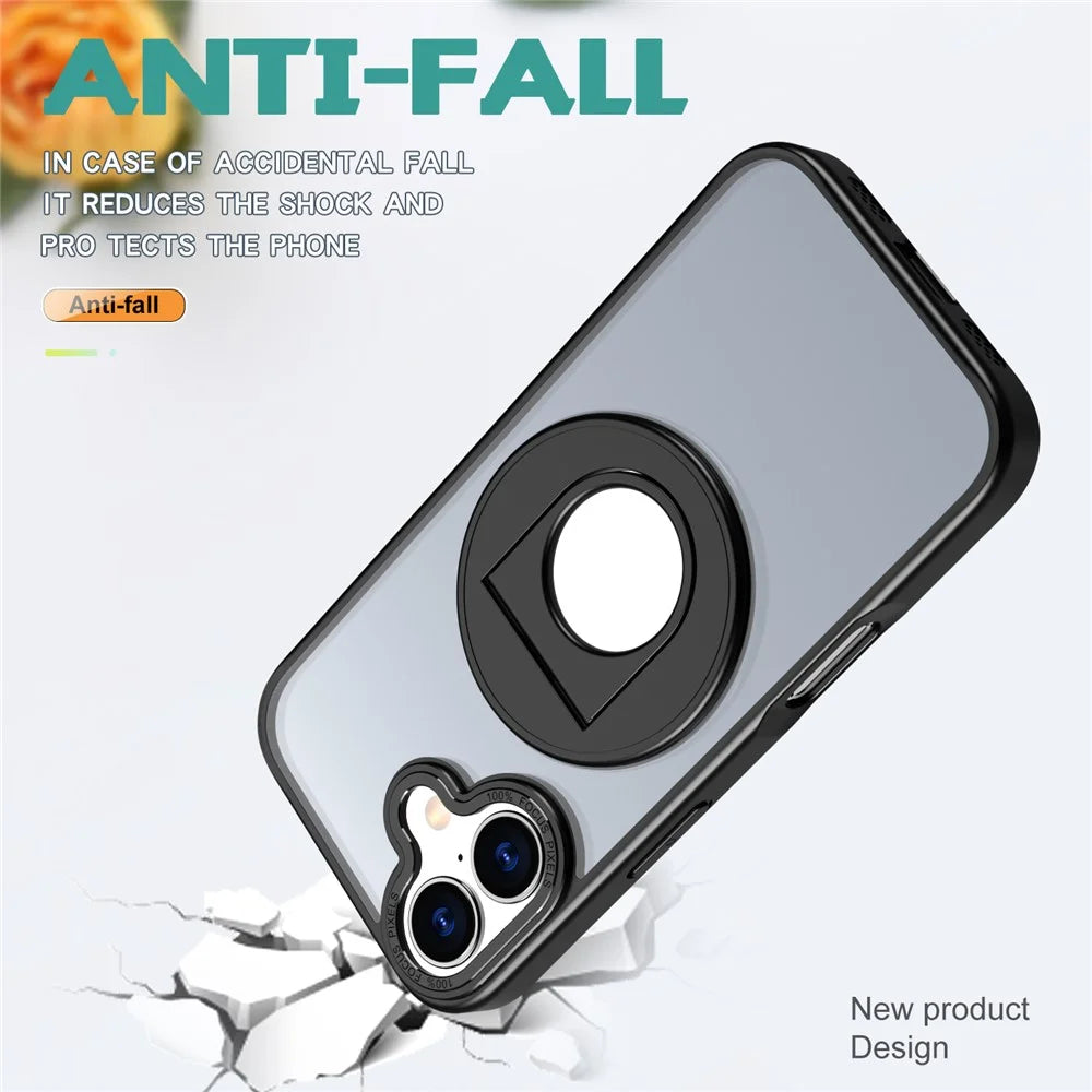 For iPhone 17 Clear Back Case Rotating Kickstand TPU + PC Phone Cover Compatible with MagSafe - Black - 3