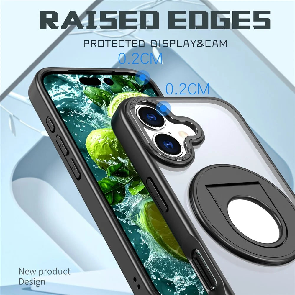 For iPhone 17 Clear Back Case Rotating Kickstand TPU + PC Phone Cover Compatible with MagSafe - Black - 4