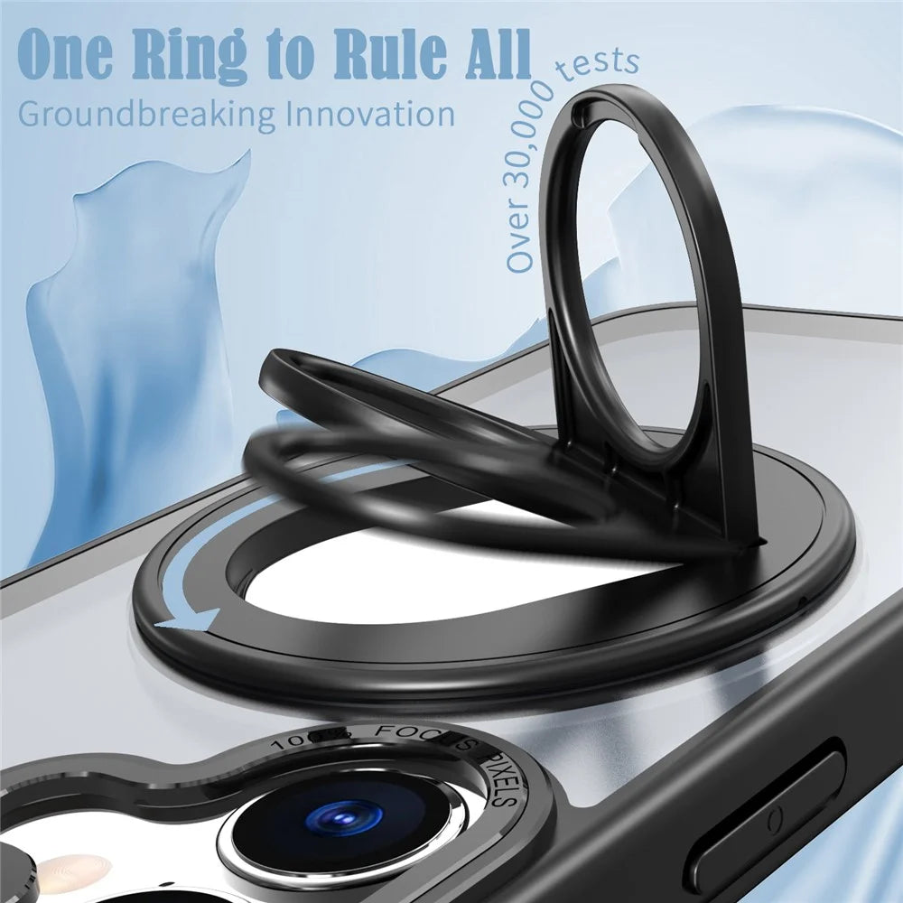 For iPhone 17 Clear Back Case Rotating Kickstand TPU + PC Phone Cover Compatible with MagSafe - Black - 5