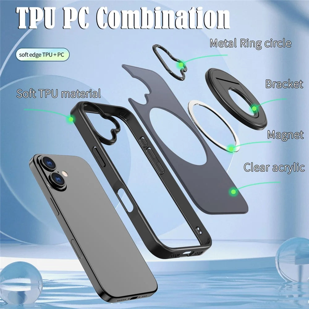 For iPhone 17 Clear Back Case Rotating Kickstand TPU + PC Phone Cover Compatible with MagSafe - Black - 6