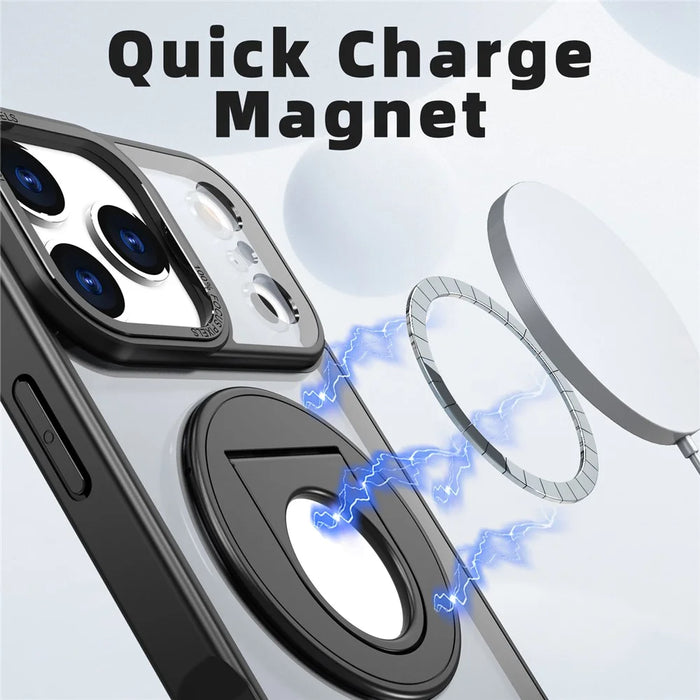 For iPhone 17 Pro Clear Back Case Rotating Kickstand TPU + PC Phone Cover Compatible with MagSafe - Black - 2