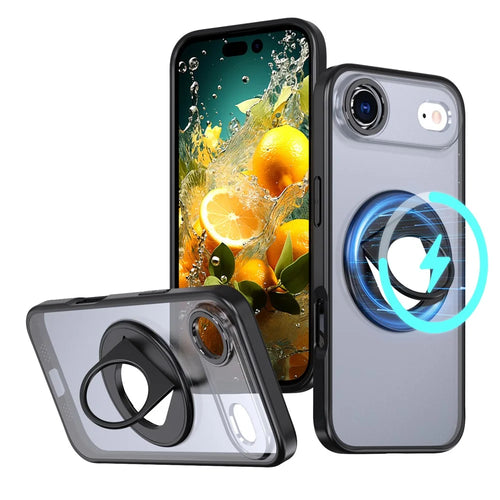 For iPhone Air Clear Back Case Rotating Kickstand TPU + PC Phone Cover Compatible with MagSafe - Black - 1