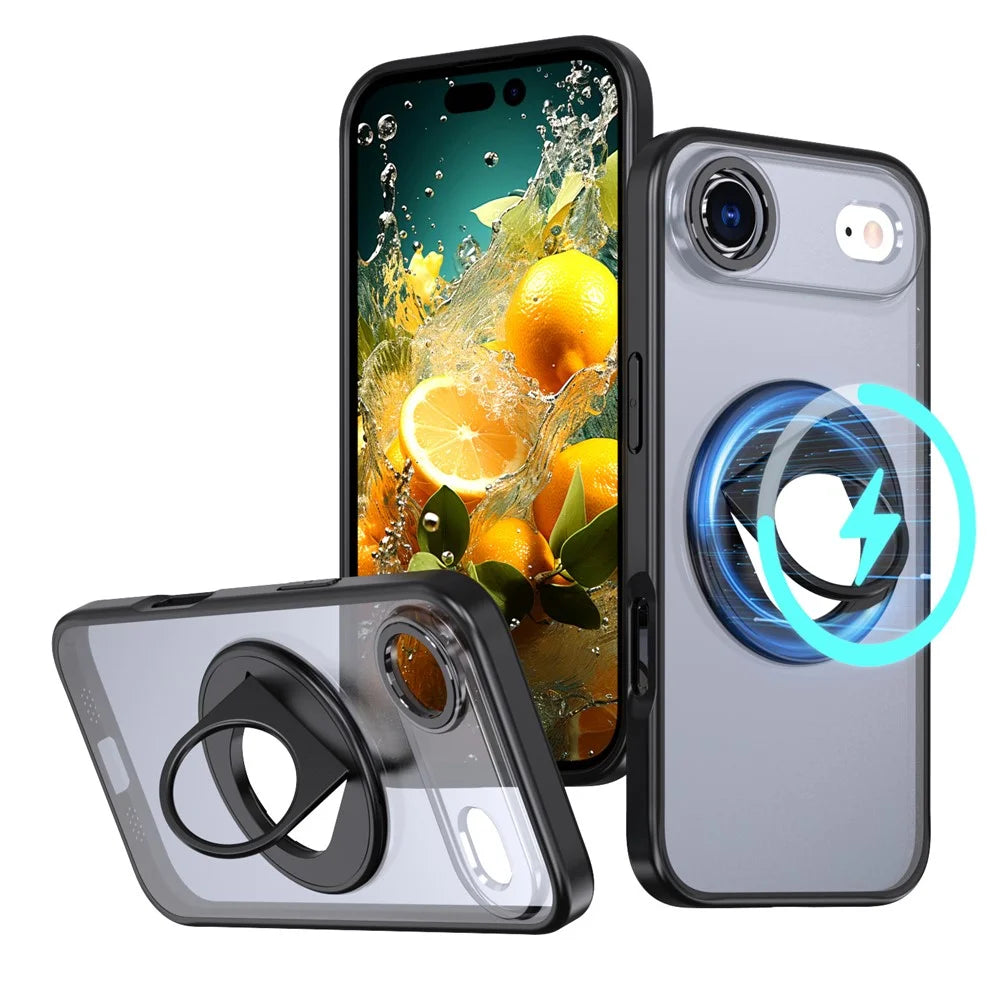 For iPhone Air Clear Back Case Rotating Kickstand TPU + PC Phone Cover Compatible with MagSafe - Black - 1