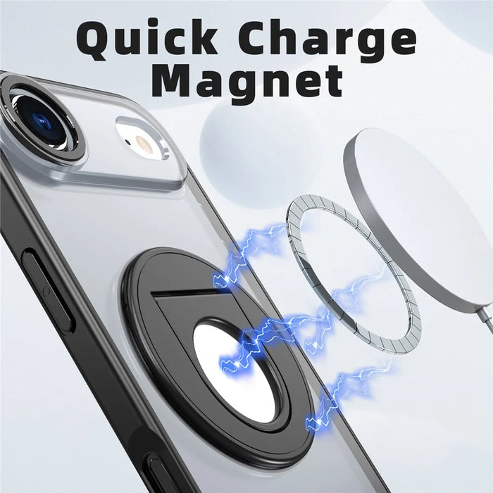 For iPhone Air Clear Back Case Rotating Kickstand TPU + PC Phone Cover Compatible with MagSafe - Black - 2