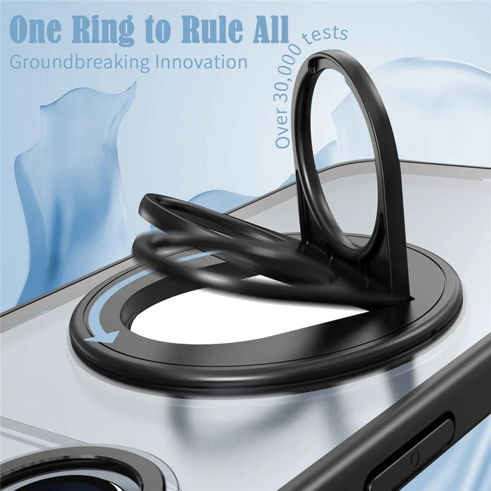 For iPhone Air Clear Back Case Rotating Kickstand TPU + PC Phone Cover Compatible with MagSafe - Black - 5