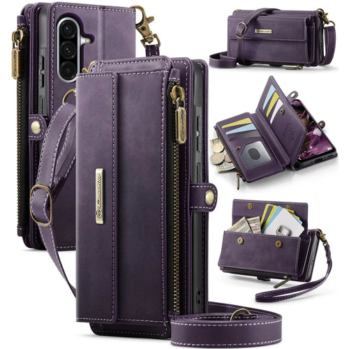CASEME For Samsung Galaxy A18 5G / A18 4G / A17 5G / A17 4G Case  C39 RFID Blocking Zipper Wallet Stand Leather Cover with Strap - Purple - 1