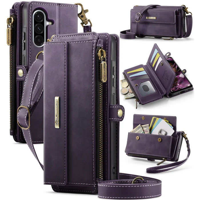 CASEME For Samsung Galaxy A18 5G / A18 4G / A17 5G / A17 4G Case  C39 RFID Blocking Zipper Wallet Stand Leather Cover with Strap - Purple - 1
