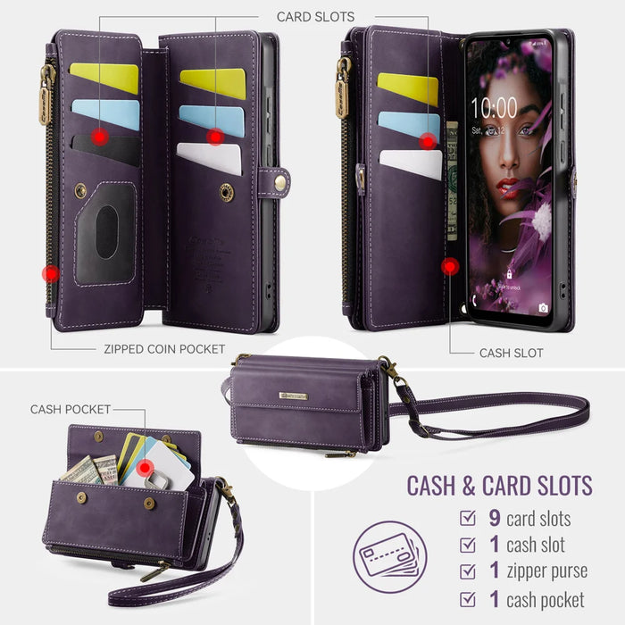 CASEME For Samsung Galaxy A18 5G / A18 4G / A17 5G / A17 4G Case  C39 RFID Blocking Zipper Wallet Stand Leather Cover with Strap - Purple - 3