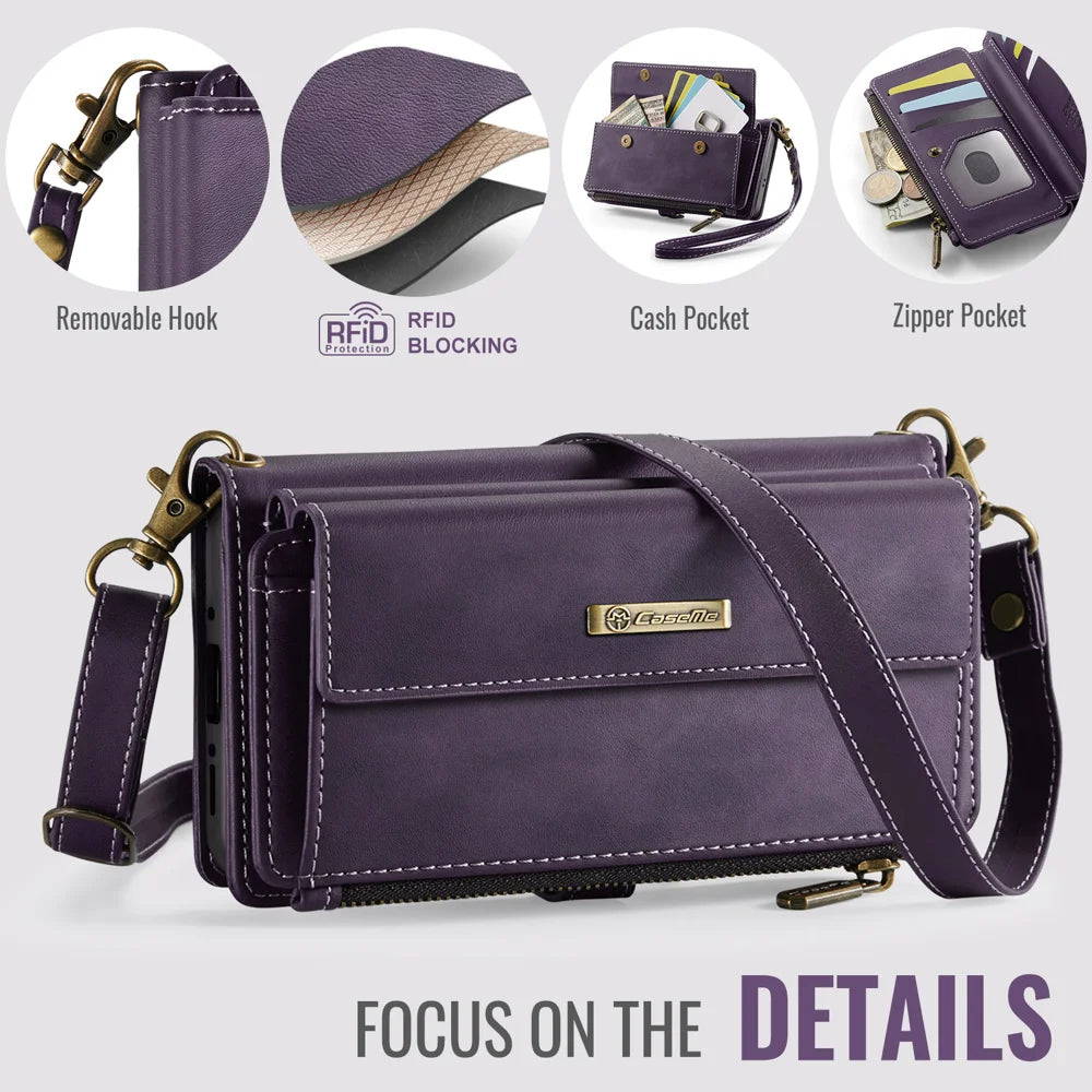 CASEME For Samsung Galaxy A18 5G / A18 4G / A17 5G / A17 4G Case  C39 RFID Blocking Zipper Wallet Stand Leather Cover with Strap - Purple - 4