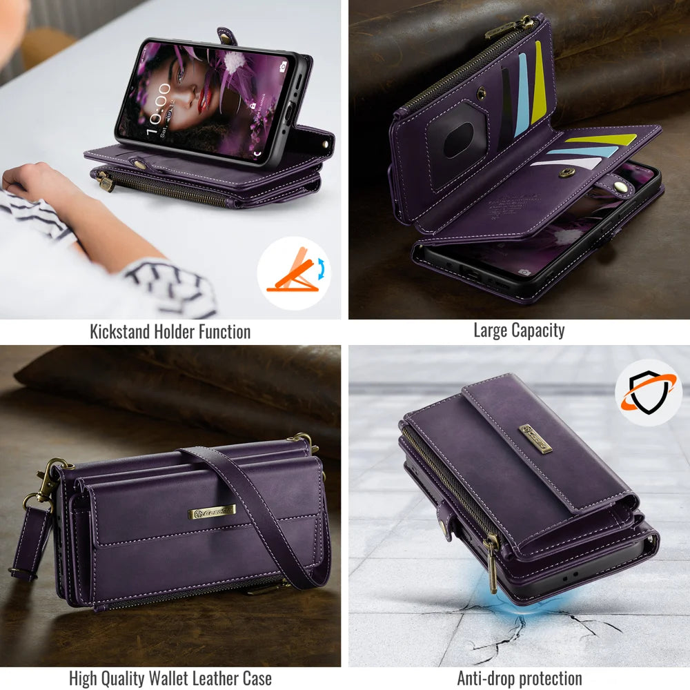 CASEME For Samsung Galaxy A18 5G / A18 4G / A17 5G / A17 4G Case  C39 RFID Blocking Zipper Wallet Stand Leather Cover with Strap - Purple - 6