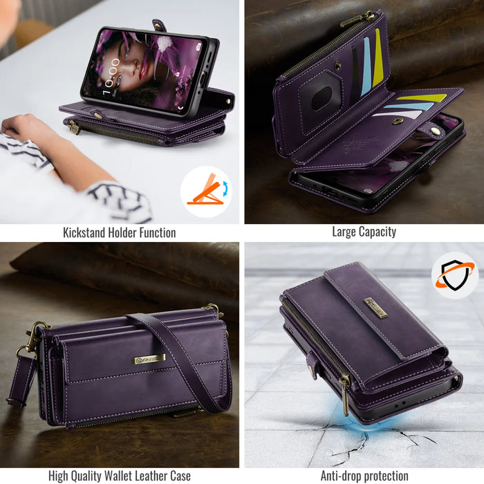 CASEME For Samsung Galaxy A18 5G / A18 4G / A17 5G / A17 4G Case  C39 RFID Blocking Zipper Wallet Stand Leather Cover with Strap - Purple - 6