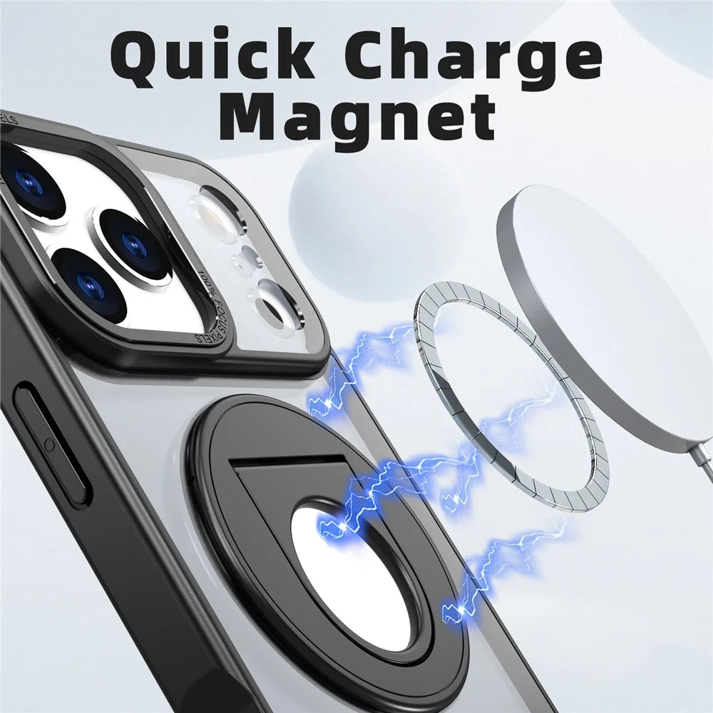 For iPhone 17 Pro Max Clear Back Case Rotating Kickstand TPU + PC Phone Cover Compatible with MagSafe - Black - 2
